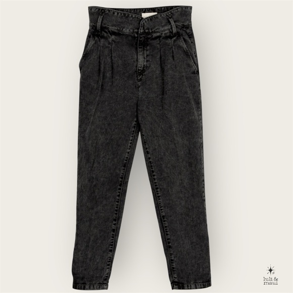 Sezane Denim - Sézane Austin High‑Waisted Paperboy Jeans Black Ankle Tapered Denim Sz0- No Belt